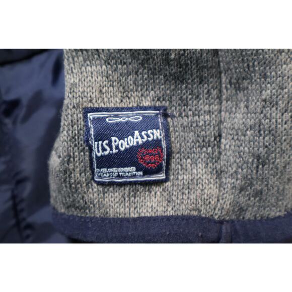 US Polo Assn Jacket Womens Small Blue Gray Hooded Faux Fur Zip Knit Sleeves Warm - Picture 4 of 7